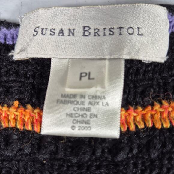 Susan Bristol Blue Red Green Crochet Cats Button Up Vintage Sweater Vest L P - Picture 4 of 4